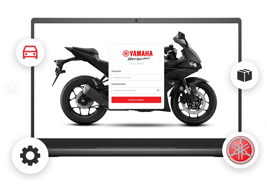 Producto digital Yamaha con interfaz de acceso sobre una motocicleta